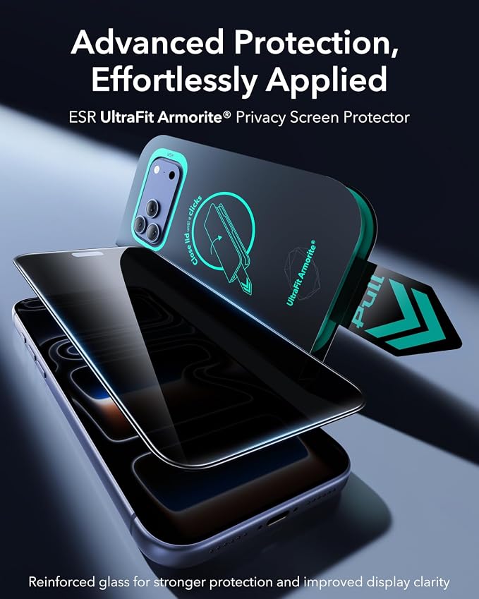ESR 2 Pack Armorite for iPhone 17 Pro Privacy Screen Protector | Military-Grade Shatterproof 28° Anti-spy UltraFit Tray 9H+ Tempered Glass Auto Dust Removal and Bubble Free