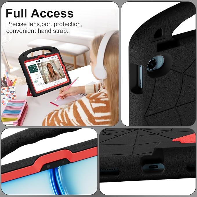 Kids Case for iPad Air 11-Inch (M4/M3/M2 2026/2025/2024) | iPad Air 5th Gen (2022) / 4th Gen (2020) 10.9 Shockproof Cover with Built-in Screen Protector and Stand (Black+Blue)
