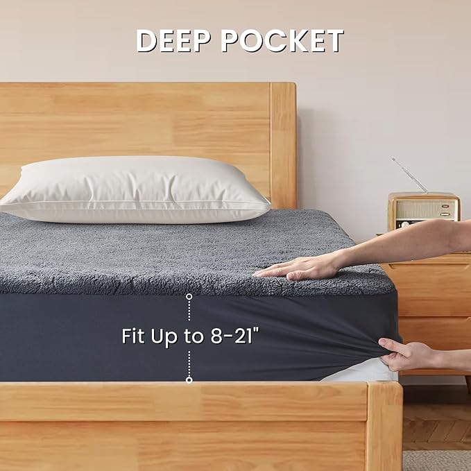 King Size Heated Mattress Pad Sherpa Electric Mattress Pads Electric Bed Warmer Fit up to 21" with 6 Heat Settings Dual Controller 10 Hours Auto Shut Off, Dark Gray