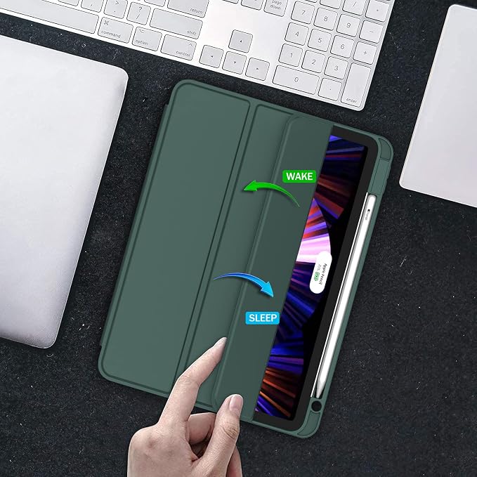 New iPad Pro 11 Inch Case 2022(4th Gen)/2021(3rd Gen)/2020(2nd Gen) with Pencil HolderSmart iPad Case [Support Touch ID and Auto Wake/Sleep] with Auto 2nd Gen Pencil Charging (Deep Pink)