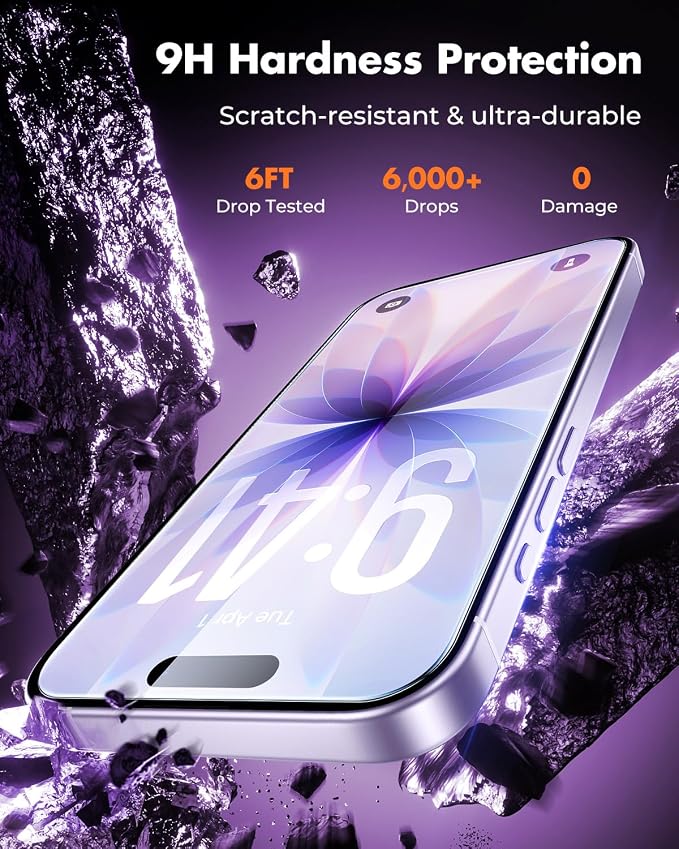 UNBREAKcable iPhone 15 Screen Protector 3-Pack Upgraded Dual-Tempered Glass + 3 Camera Lens Protectors Military-Grade 9H Hardness HD Clarity Anti-Fingerprint Case Friendly 6.1 Inch | Upgraded Du