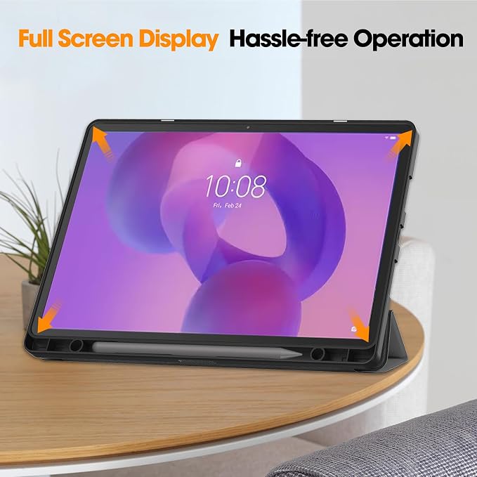 YRH for Idea Tab Pro 12.7 inch Case 2025 with Pen Holder Soft TPU Back Tablet Cover Case with Auto/Sleep (Black)
