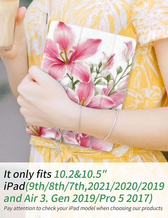 Case for iPad 9th/ 8th/ 7th Generation Case 10.2&amp10.5 Inch (2021/2020/2019 Release) Slim Lightweight Soft Trifold Back Cover with Pencil Holder &amp Auto Sleep/Wake Cover Cherries Cheetah Bows