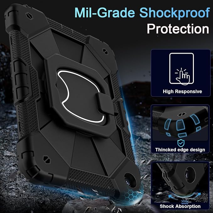 Auizotl Case for Samsung Galaxy Tab A11+/A9+ Plus 11 Inch with Screen Protector/Rotating Stand/Pen HolderMilitary Grade Shockproof Cover for Galaxy Tab A11 Plus /A9 Plus CasesBlack