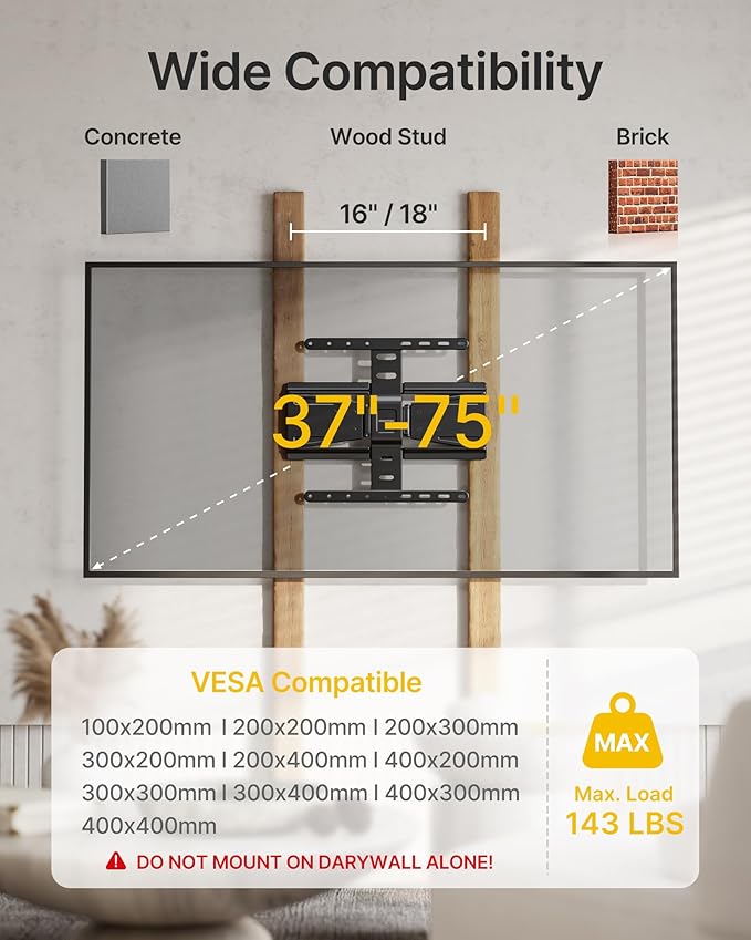 monTEK 0.77" Ultra Slim TV Wall Mount for 37-75 Inch TVs, Thin Low Profile Full Motion TV Wall Mount with Articulating Dual Arms, 4X Weight Tested, Max VESA 400x400mm, Fits 16/18" Studs