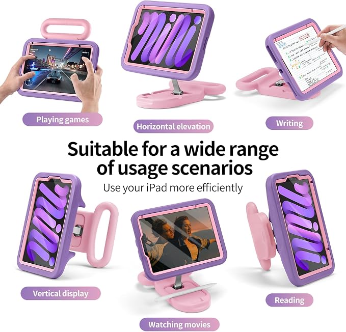 Kids Case for iPad Mini7(A17 Pro)2024/Mini 6 with Handle &amp Screen Protector | Child-Friendly Shockproof Case with Handle &amp Adjustable Portrait/Landscape Stand for iPad mini 7th 2024/6th 2021 8
