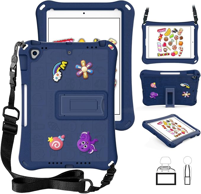 Case for iPad 10.2 Inch 2021/2020/2019/ iPad Pro 10.5 Inch/Air 3rd Gen (2019) Shoulder Strap Kickstand Children Friendly Anti-Scratch Shockproof Case Lightpurple