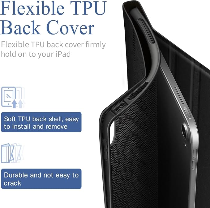Antbox Case for iPad (A16) 11th (11'')/ 10th Generation (10.9'') Black | High Grade Skin-Touch Vegan Leather Built-in Pencil Holder Auto Sleep/Wake Function
