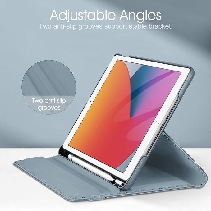 Fintie 360° Rotating Case for iPad 9th / 8th / 7th Generation 10.2 Inch | Swivel Stand Portrait &amp Landscape Viewing Shockproof Cover with Pencil Holder Auto Wake/Sleep Aqua Wave
