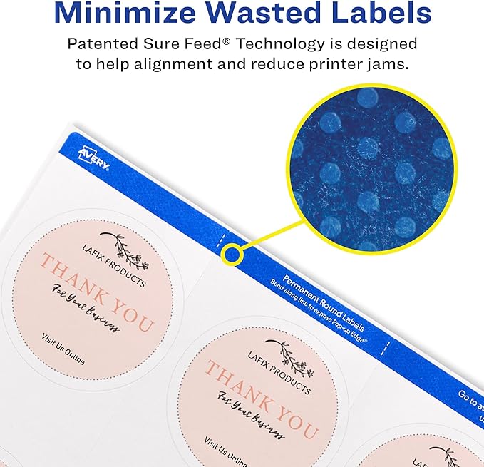 Avery Printable Blank Round Labels, 2.5" Diameter, Matte White, 225 Customizable Labels (22562)