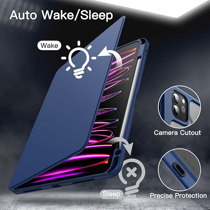 JETech Rotating Case Cover for iPad Pro 11 4/3 Black | For 2022/2021 Model 360° Rotation Stand Clear Back Design Auto Wake/Sleep Pencil Holder Full Protection