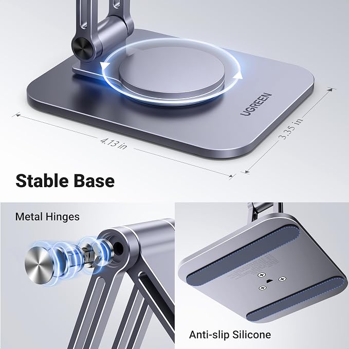 UGREEN 360° Rotation Magnetic iPhone Stand for MagSafe Cell Phone Stand for Desk Ergonomic Design Adjustable Compatible with iPhone 17 Air 16 Pro 15 Pro Max 14 Plus 13 12 and MagSafe Case