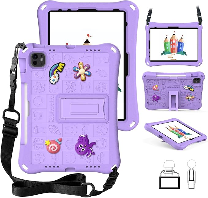 Case for iPad 10.2 Inch 2021/2020/2019/ iPad Pro 10.5 Inch/Air 3rd Gen (2019) Shoulder Strap Kickstand Children Friendly Anti-Scratch Shockproof Case Lightpurple