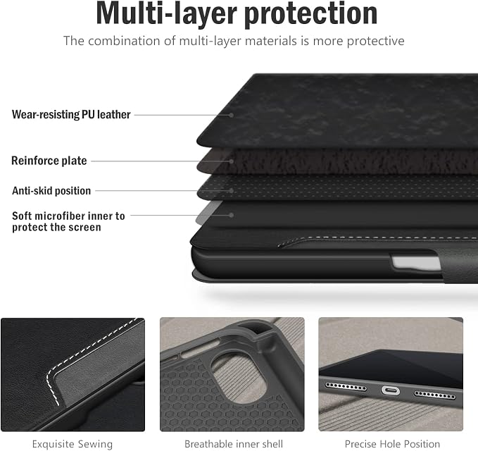 Antbox Case for iPad mini 7 A17 Pro for iPad mini 7th/6th Generation | Built-in Pencil Holder Vegan Leather Smart Cover with Auto Sleep/Wake Stand Function
