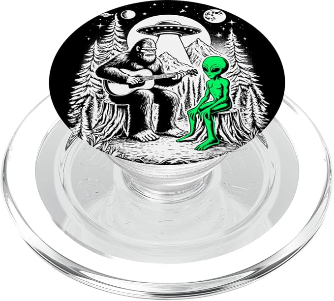 Bigfoot Plays Guitar Sasquatch Camping Big Foot UFO Alien PopSockets PopGrip for MagSafe