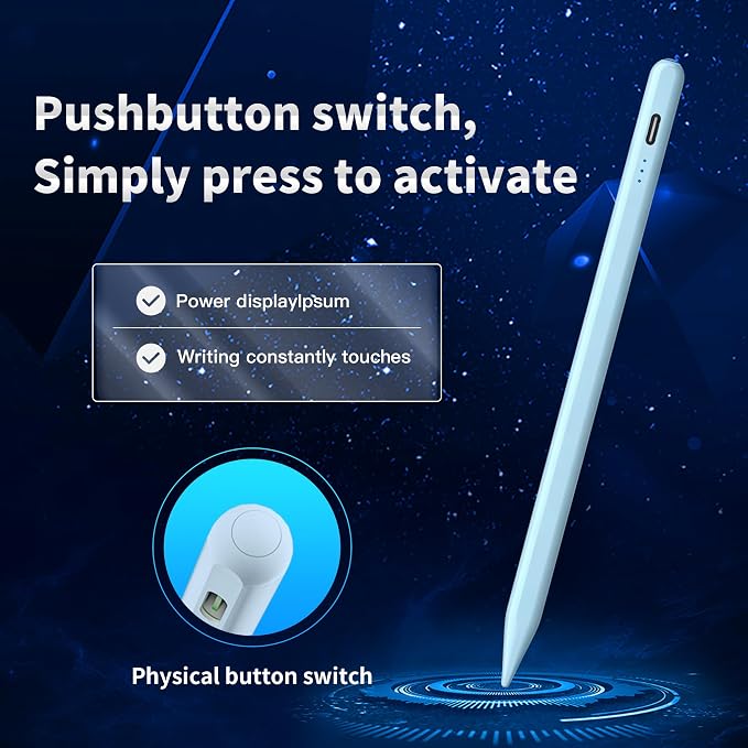 Stylus Pen Android for AMZ Tablet HD 10/Max 11 Compatible with Samsung/LenovoAccurate， Push-Button Switch On/OffLong Battery Life+2Tips(NW Black)