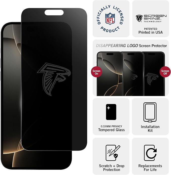 NFL Arizona Cardinals Privacy Screen Protector As Seen on Shark Tank Tank for iPhone 17 w/ Disappearing Design - Scratch-Resistant Glass Protector - Easy-Install Screen Guard w/ Disappearing Design (I