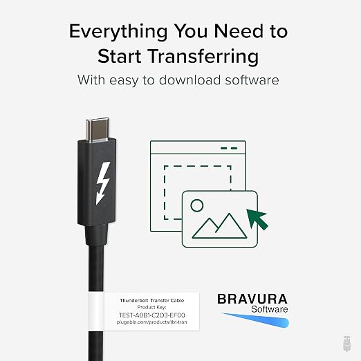 Plugable USB Transfer Cable Unlimited Use Transfer Data Between 2 Windows PC's Compatible with Windows 11 10 7 XP Bravura Easy Computer Sync Software Included