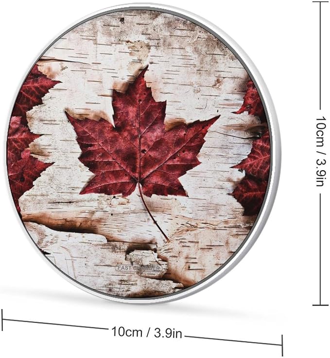 Canada Maple Leaf Wireless Charger Portable Fast Charging Pad Lightweight Wireless Charging Pad 10W Slim Charging Station for Phone Charger Mat for Travel Home Office Desk