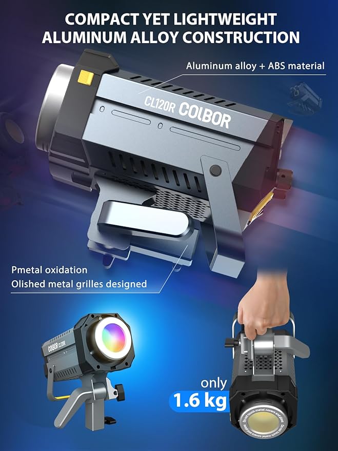 Video Light, COLBOR CL120R RGB 120W Continuous Lighting M/G Balance 2700~6500K CRI96+ Studio Light with Bowens Mount 13 Light Effects for Film Live, Video-Light-Studio-LED-Photography