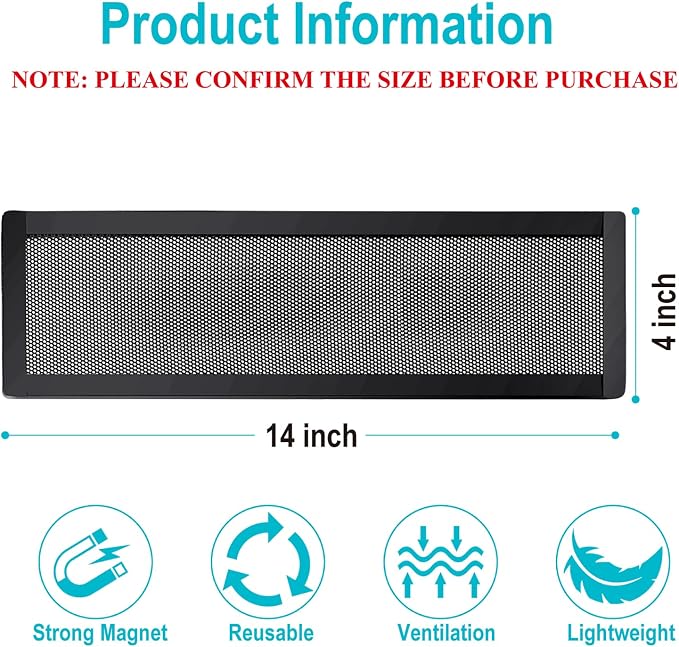 Magnetic Floor Register Vent Covers, 4 x 14 Inch Air Vent Filter Mesh, Sticky