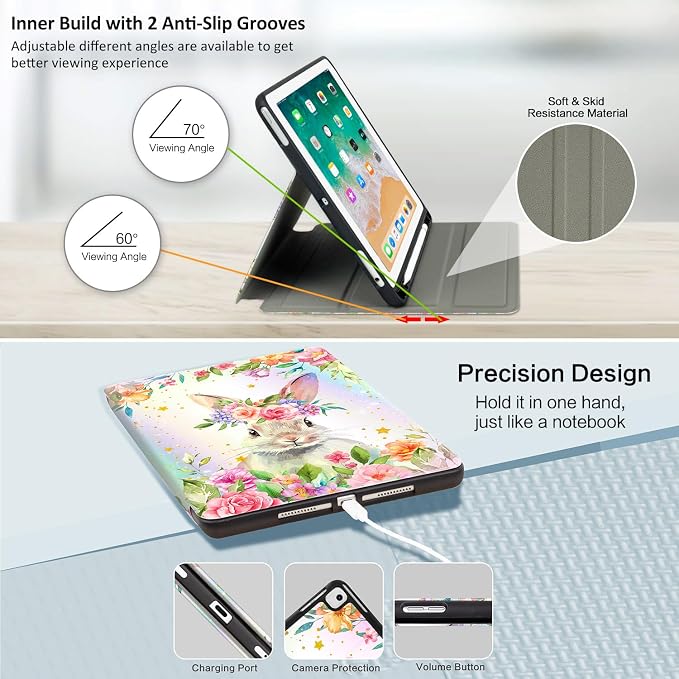 Lokigo Case for iPad 9th/8th/7th Gen 10.2 Air 3rd/Pro10.5 Aurora Forest | Protective Folio Soft Back Cover Pencil Holder for Teens/Students/Office Staffs 4 Angles Viewing Stand Auto Wake/Sleep