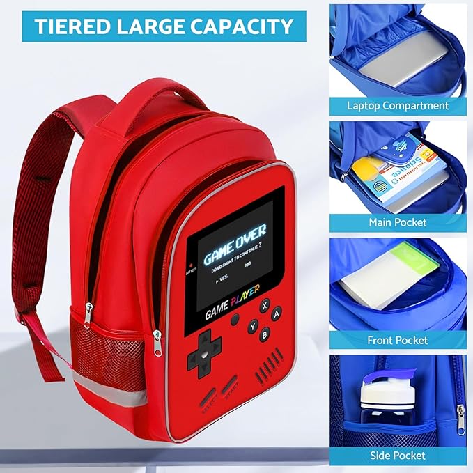 School Backpack For Boys - Gamer Boys Backpack For Kids Children Teens Elementary Middle School - Ages 6-18，17″