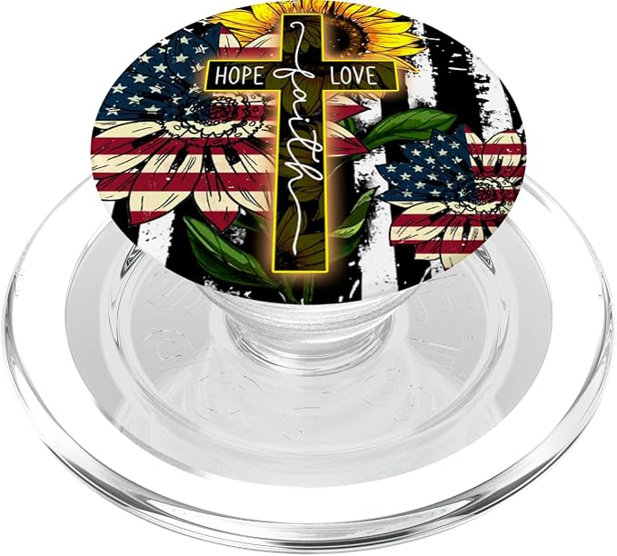 Sunflowers Faith Hope Love Jesus Cross Christian PopSockets Standard PopGrip