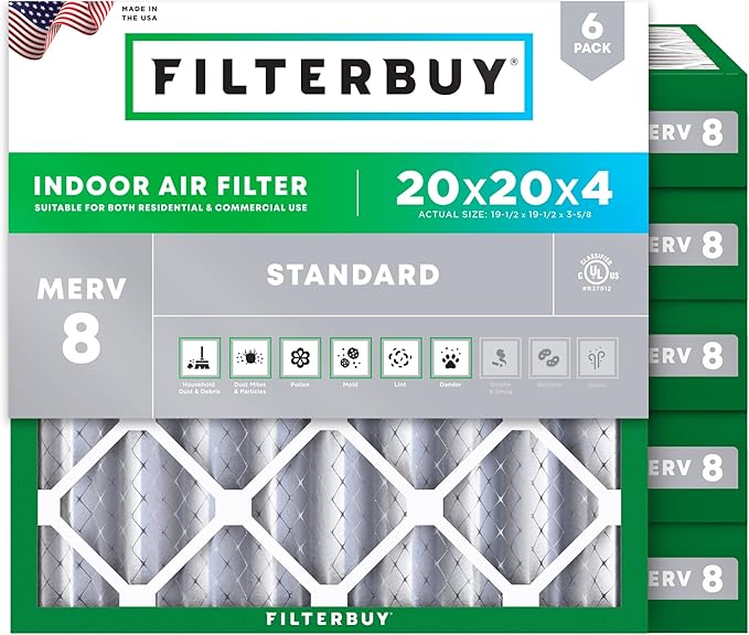Filterbuy 20x20x4 Air Filter MERV 8 Essential Dust & Allergy Defense,