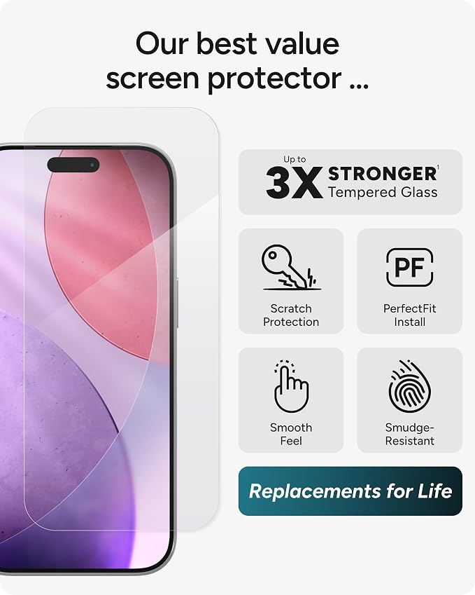 ZAGG Glass+ Screen &amp Camera Lens Protection for iPhone 17 Pro Max - Impact &amp Shatter Protection Full Coverage Scratch &amp Smudge-Resistant Tempered Glass Anti-Reflective Camera Lens Protec