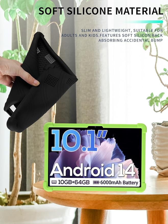 Case for DigiLand-S10 10.1 Android 14 Tablets，WUNIAK Shock Proof Lightweight Stand Rubber Shell Protective CoverKids Friendly Soft Silicone Adjustable Stand CoverBlack