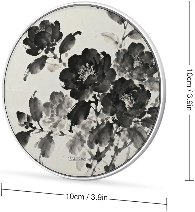 Black Floral Wireless Charger Magnetic Phone Induction Charger 10w Fast Wireless Charging Station Compatible with iPhone 17 16 15 14 13 12 Pro Max Samsung Galaxy S25 S24 S23