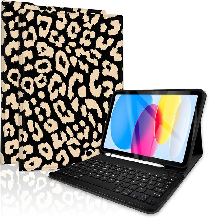 for Bluetooth Keyboard for iPad 10th Gen 10.9 inch (2022) case (A16) 11th / 10th Gen Case 11'' (2025) with 7-Color Backlights Pencil Holder Detachable Rechargeable - Black Cow