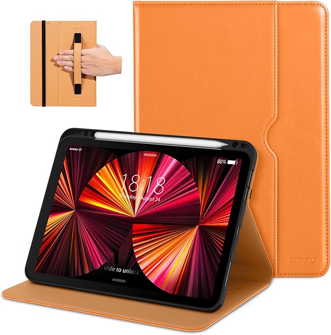 DTTO Case for iPad Pro 11 Inch 4th / 3rd / 2nd / 1st Generation 2022/2021/2020/2018Premium PU Leather Folio Stand Cover with Hand Strap Auto Wake/SleepMultiple Viewing Angles Black