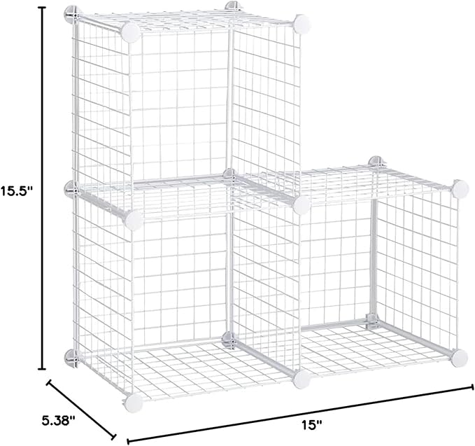 Rubbermaid 3 Piece Storage Wire Stackable Cube Set Easy Assemble White for Closet/Bookshelf/Toys Multi-Use Home Organizer