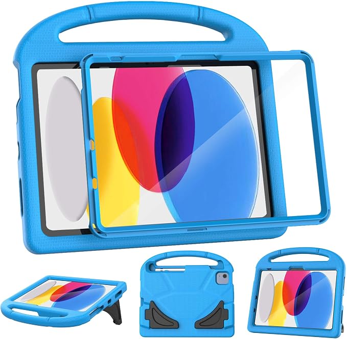 Kids Case for iPad (A16) 11th Generation 11 Inch 2025/iPad 10th Generation 10.9 Inch 2022 with Screen Protector and Pencil Holder Shockproof Handle Stand Cover for iPad 11/10 Gen Blue