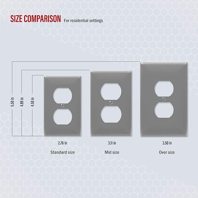 ENERLITES Duplex Wall Plates Kit, Home Electrical Outlet Cover, 1-Gang Standard Size, Unbreakable Polycarbonate Material, 8821-GY-10PCS, Gray, 10 Pack, Grey, 10 Count