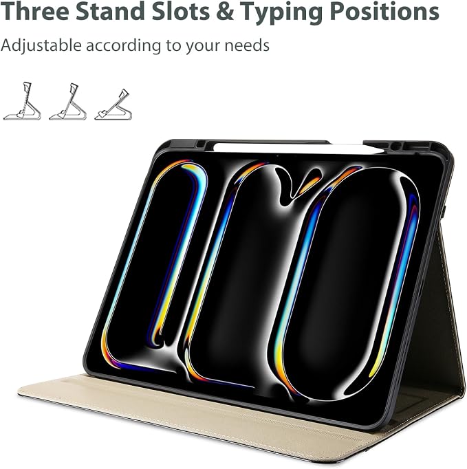 ProCase Leather Case for iPad Pro 13 Inch 2025 M5 and 2024 M4 - Black | PU Leather Folio With Pencil Holder Hand Strap Front Pocket and Multi-Angle Stand for Business and Travel