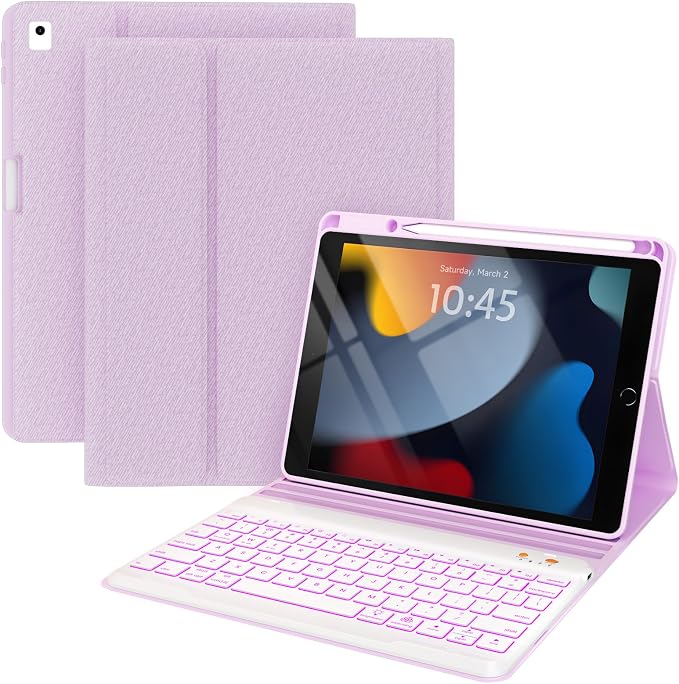 BLUTLOTUS Keyboard case for iPad 9th/8th/7th Generation 10.2 Inch - Backlit Wireless Detachable Folio Keyboard Cover with Pencil Holder for iPad 9th/8th/7th Gen Air 3rd Generation 10.5 Inch
