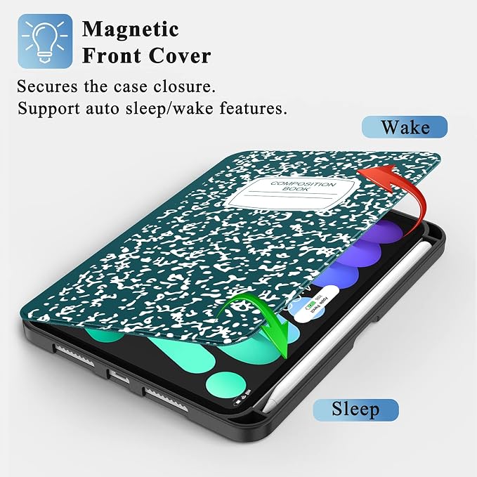 Case for iPad mini 7 (A17 Pro) 2024/Mini 6 2021 8.3-Book Black | Slim Lightweight Folio Stand Case Auto Wake/Sleep Soft TPU Back Cover with Pencil Holder for iPad mini 7th/6th Generation