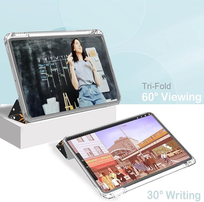 Feams Case for iPad Air 11-inch M4 2026 / M3 2025 / M2 2024 iPad Air 5th/4th Generation 2022/2020 10.9 Inch Y-Fold Standing Case Clear Back with Portrait Stand &amp Pencil Holder Beige Checkered