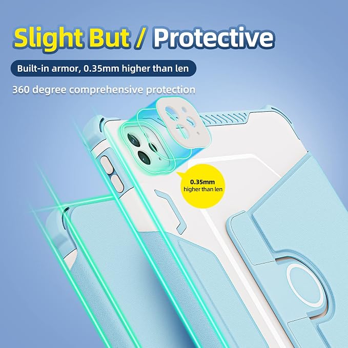 Kids Case for iPad Pro 11 M5/M4 &amp iPad Air 11 (2026/2025/2024) Shockproof Case with Pencil Holder Techcircle Light EVA Foam Handle Stand Bumper Protective Child Friendly Drop Proof Cover Black
