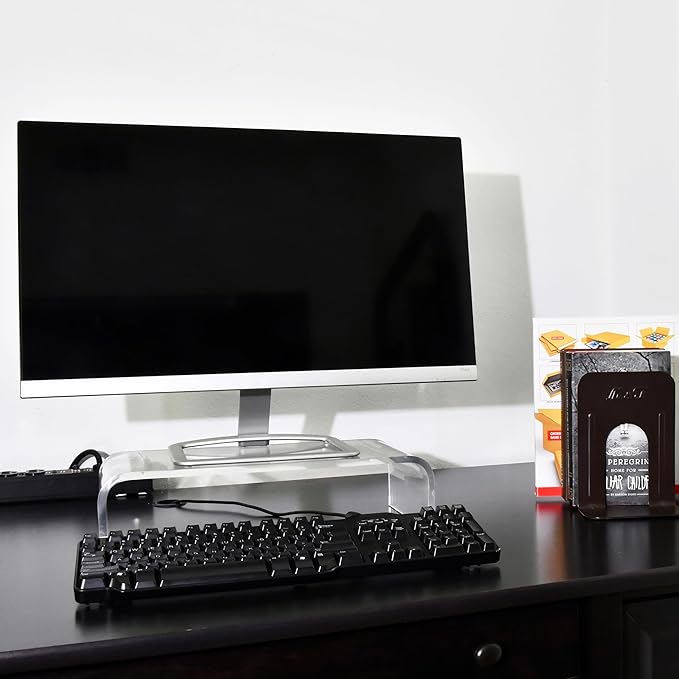 AMT Premium Acrylic Clear Monitor Riser Laptop/PC/Multimedia Monitor Stand for Home Office