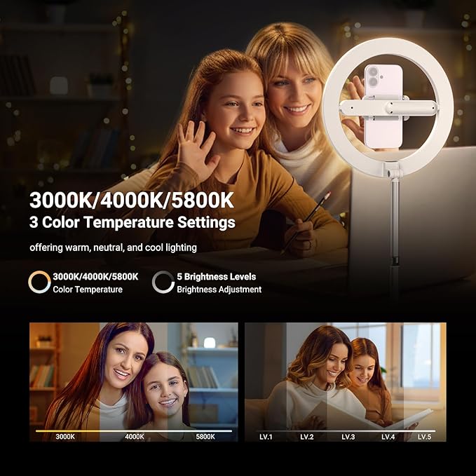 NEEWER Entry Level Version 10" 7W LED Ring Light with Stand/Phone Holder Mount/3 Color Modes, 69" Telescopic Selfie Ringlight, Lighting for iPhone Streaming Makeup Lash Studio Video Recording, N18
