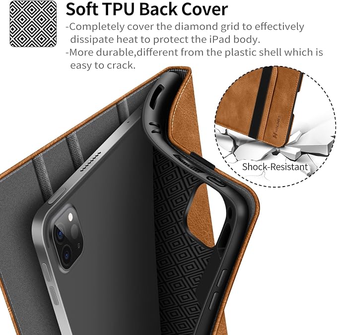 Case for iPad Pro 13 inch Case M5 2025/M4 2024 with Pencil Holder | Supports Pencil Pro/Pencil Auto Sleep/Wake Function Vegan Leather Smart Stand Cover (Black)