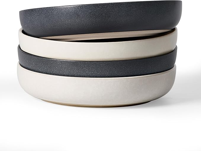 famiware Milkyway 33 oz Bowl Set, Pasta Bowls Set of 4, Salad Bowls, Double Reactive Glaze, Sturdy & Stackable, Ideal for Housewarming, Festivals, Dark Charcoal & White Full Glaze Matte