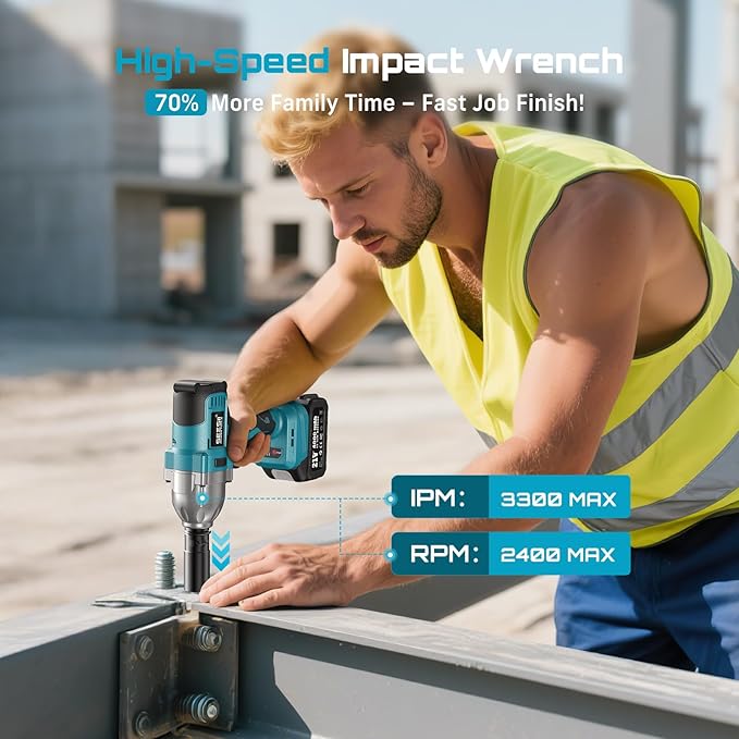 Seesii Impact Wrench 665 FT-LBS(900N.m) 3300IPM 1/2 Impact Gun High Torque Electric Impact Driver Cordless Impact Wrench with 21V 2x4.0Ah Battery 6 Sockets&Case for Home Car Tire Lug Nut Removal Tool