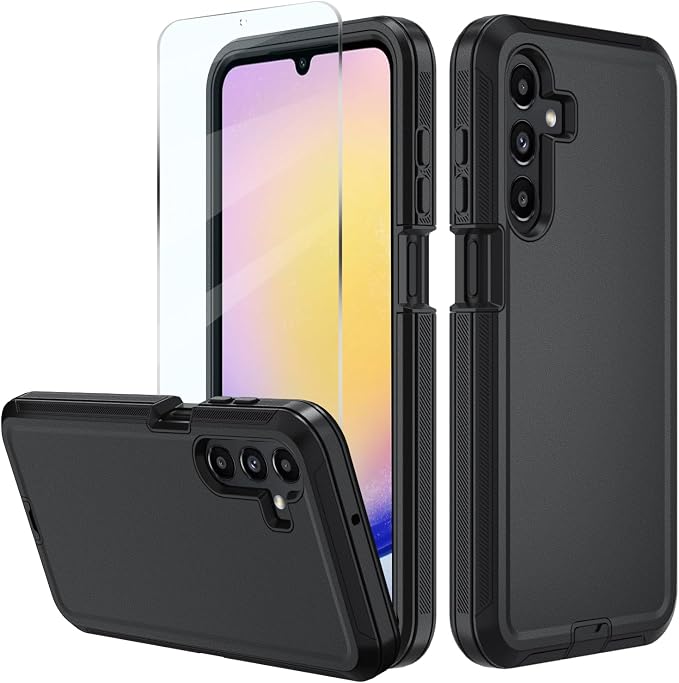 for Samsung Galaxy A17 5G caseA16 5G Heavy Duty casewith A Tempered Glass Screen Protector [Military Grade Protective ] [Shockproof] [Dropproof] [Dust-Proof]for Galaxy A17 / A16(Black)
