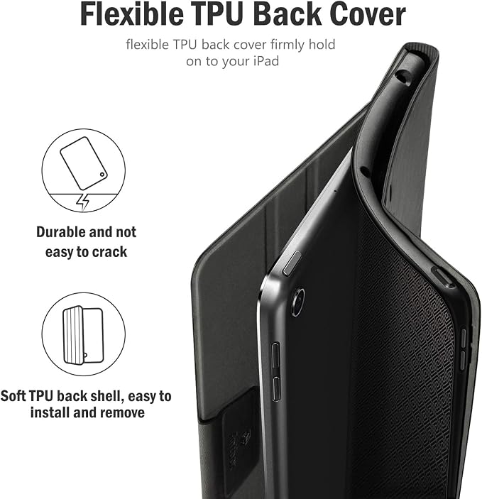 Antbox Case for iPad 9th Generation/iPad 8th/7th Generation 10.2'' Black | Built-in Pencil Holder Vegan Leather Auto Sleep/Wake