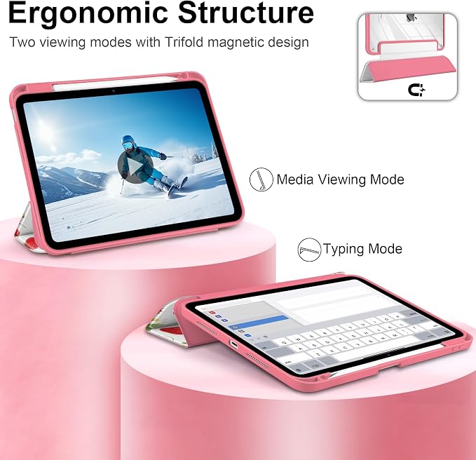 Case for iPad Pro 11 inch M5 2025 /M4 2024 Blue Ribbon Stripe | Blue Ribbon Stripe Folio Case with Clear Back Pencil Holder Trifold Stand and Auto Sleep/Wake for Preppy Aesthetic Users